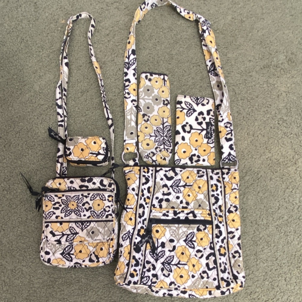 Vera Bradley GO WILD Floral Animal Print Crossbody Bag Set Yellow Wallet